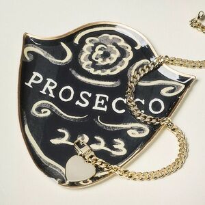 Anthropologie Black and Gold Prosecco Metal Trinket Dish